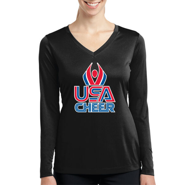 USA Cheer - Women's Long Sleeve PosiCharge ® Competitor V Neck Tee Thumbnail