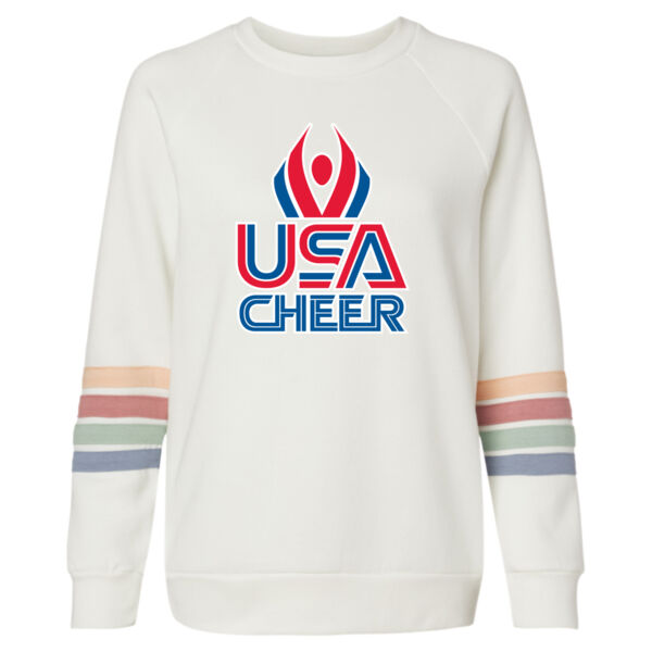 USA Cheer - Women's Striped Sleeves Crewneck Sweatshirt Thumbnail