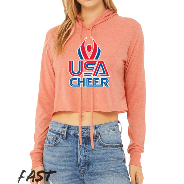 USA Cheer - Women’s Triblend Crop Long Sleeve Hoodie Thumbnail
