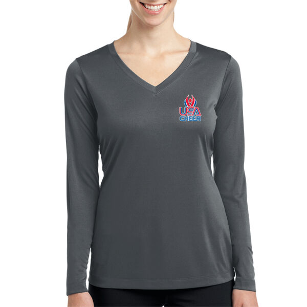 USA Cheer - Women's Long Sleeve PosiCharge ® Competitor V Neck Tee Thumbnail