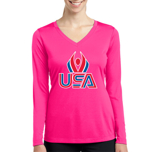 USA Wings - Women's Long Sleeve PosiCharge ® Competitor V Neck Tee Thumbnail