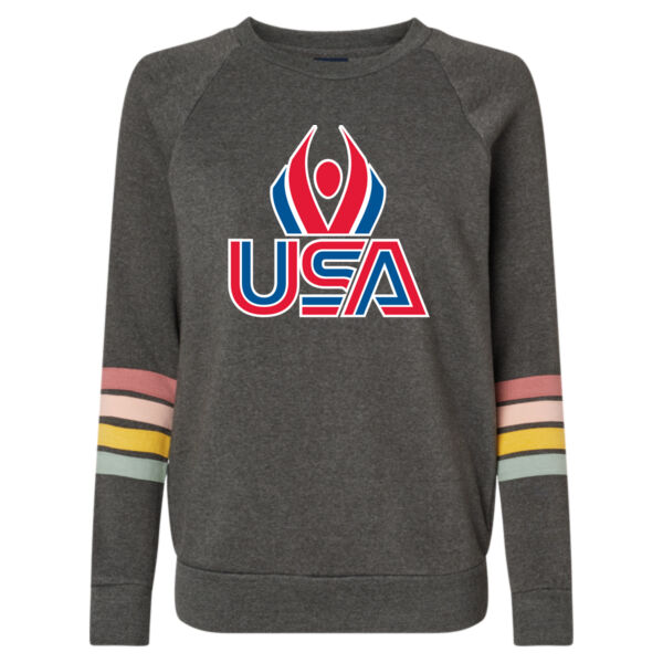 USA Wings - Women's Striped Sleeves Crewneck Sweatshirt Thumbnail