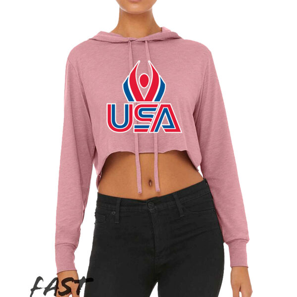 USA Wings - Women’s Triblend Crop Long Sleeve Hoodie Thumbnail