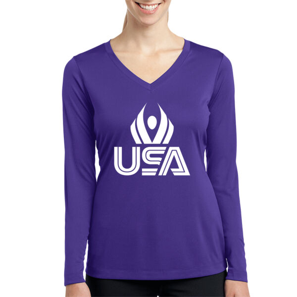 USA Wings - Women's Long Sleeve PosiCharge ® Competitor V Neck Tee Thumbnail